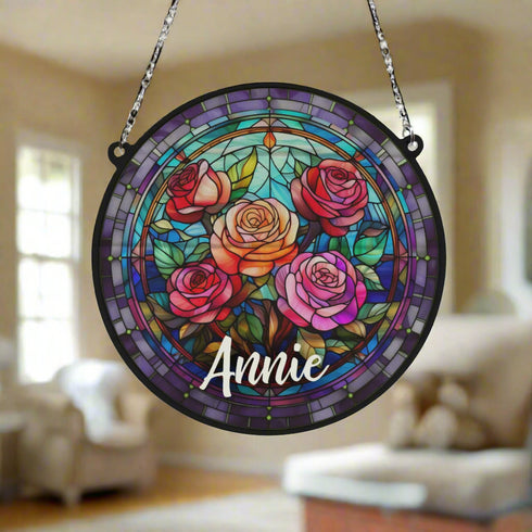 Roses Personalised Stained Glass Effect Suncatcher